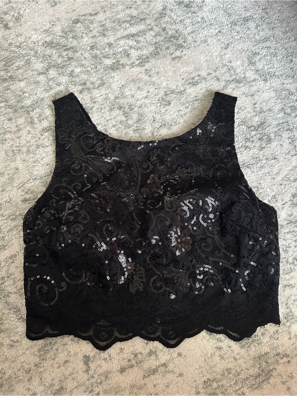 Black Sequin Lace Crop Tank Top - Women